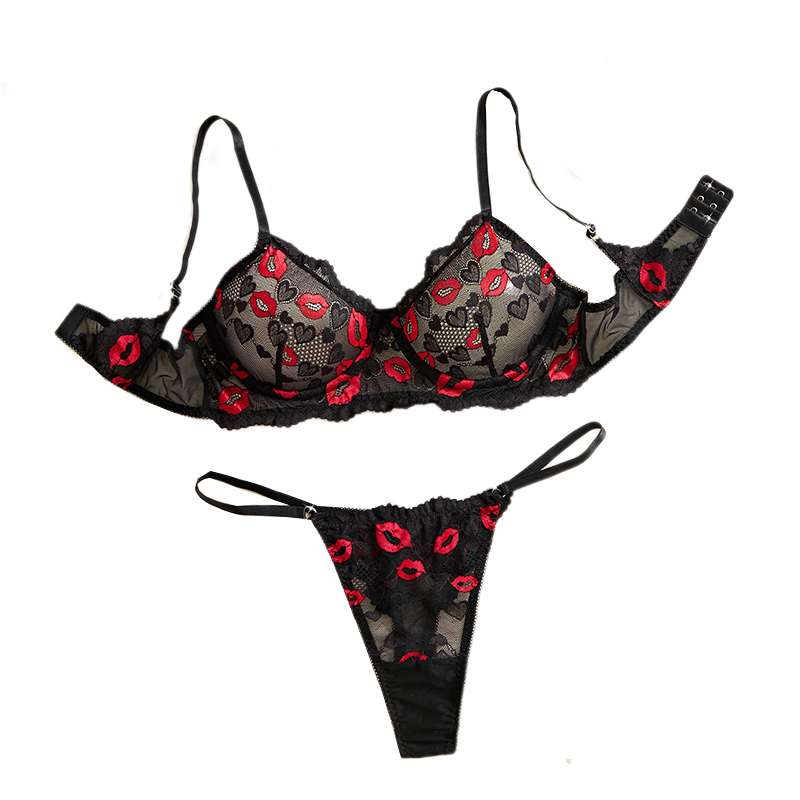 Lace Bralette Set - Прозрачное кружевное нижнее белье, сексуальный комплект